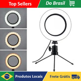 Anel de luz LED 16cm nnneverdie iluminador com tripé mini - visão frontal
