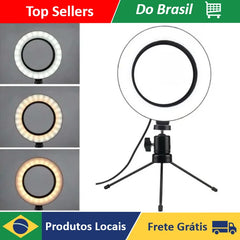 Anel de luz LED 16cm nnneverdie iluminador com tripé mini - visão frontal