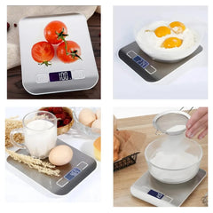Balança digital pesando ingredientes em uma cozinha moderna