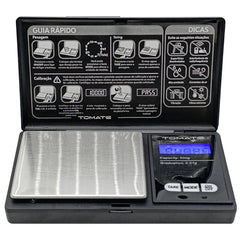 Display LED iluminado mostrando medição em gramas