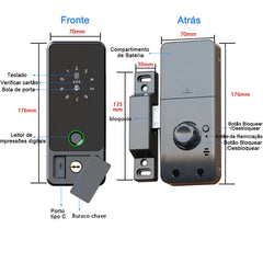 Fechadura Digital RAYKUBE G18 Tuya Bluetooth com biometria, para madeira e aço
