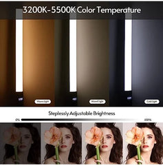 Anel de luz RGB Neverdie em uso com tripé para fotografia e videografia