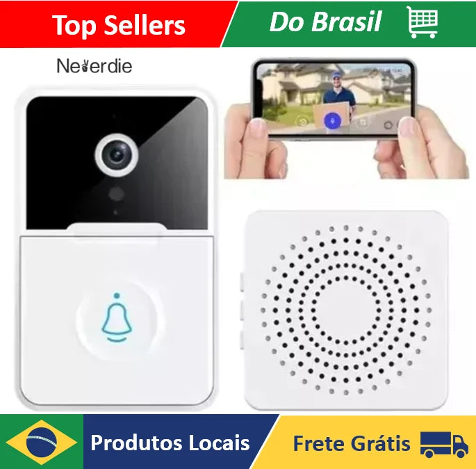 Campainha inteligente Neverdie com câmera Wi-Fi - Vista frontal