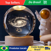 Luminária bola de cristal com sistema solar gravado, LED ligado com luz 3D azul