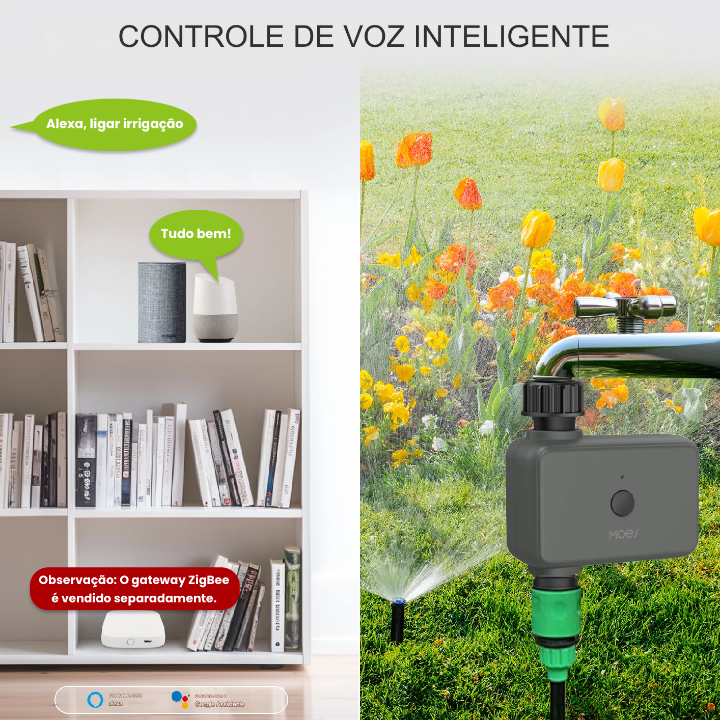 Timer Inteligente de Irrigação MOES Bluetooth ZigBee, Alexa e Google Home