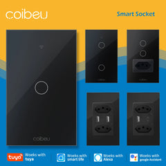 Interruptor Wi-Fi Touch com Tomada Integrada até 3 Canais, Elegante e Integrado com Alexa ou Google Home