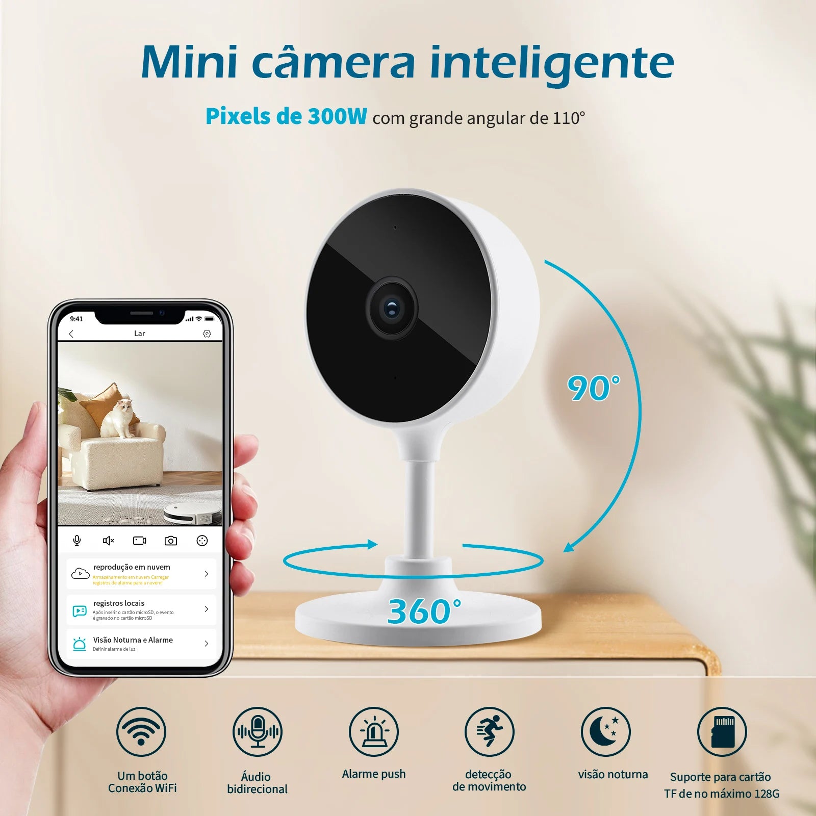 Mini Câmera de Segurança Wi-Fi com visão noturna