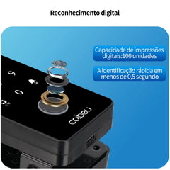 Fechadura Digital COIBEU WKZW-B6 para porta de vidro WiFi Tuya, sem furos