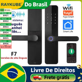 Fechadura Inteligente RAYKUBE F7 Tuya WiFi com Impressão Digital e Maçaneta Integrada