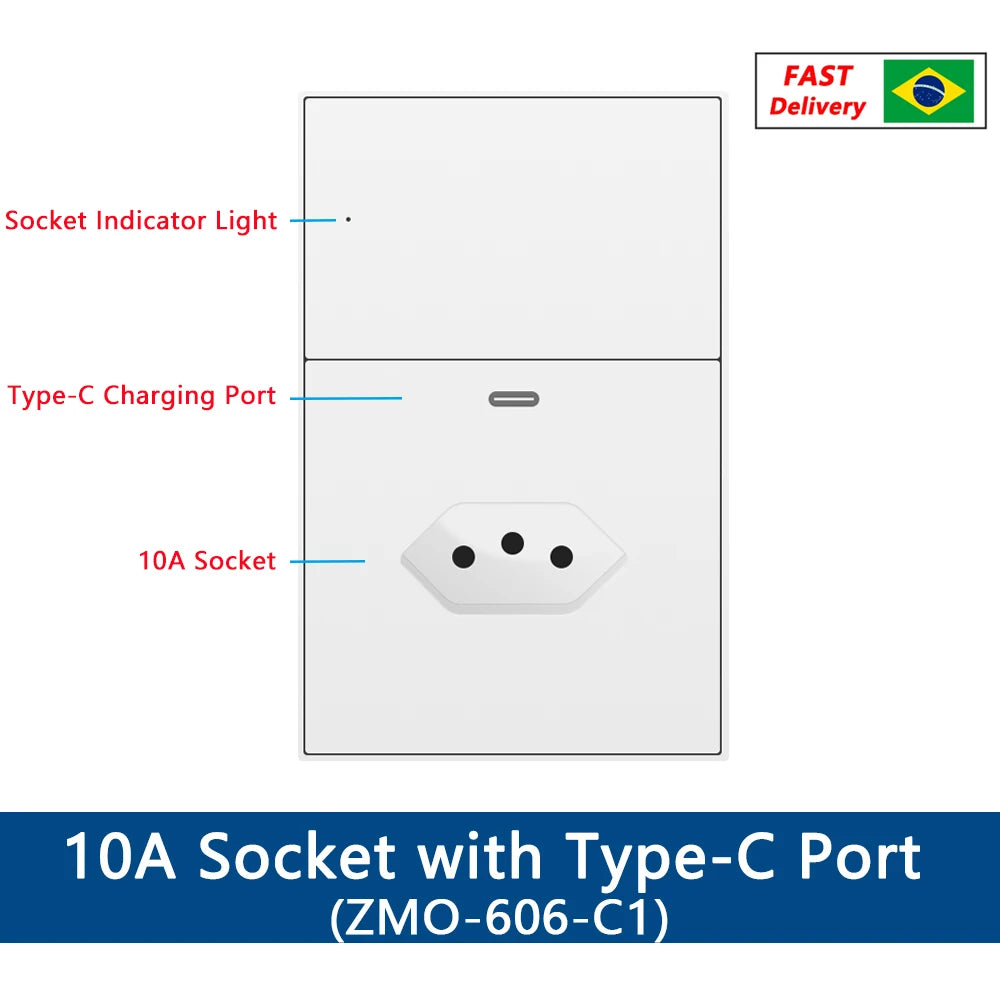 Modelo ZMO-606-S2 - Interruptor duplo com tomada 10A