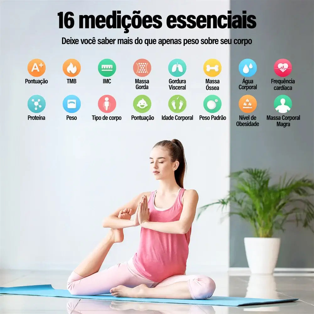Balança Inteligente Digital com bioimpedância, Bluetooth e medição até 180kg