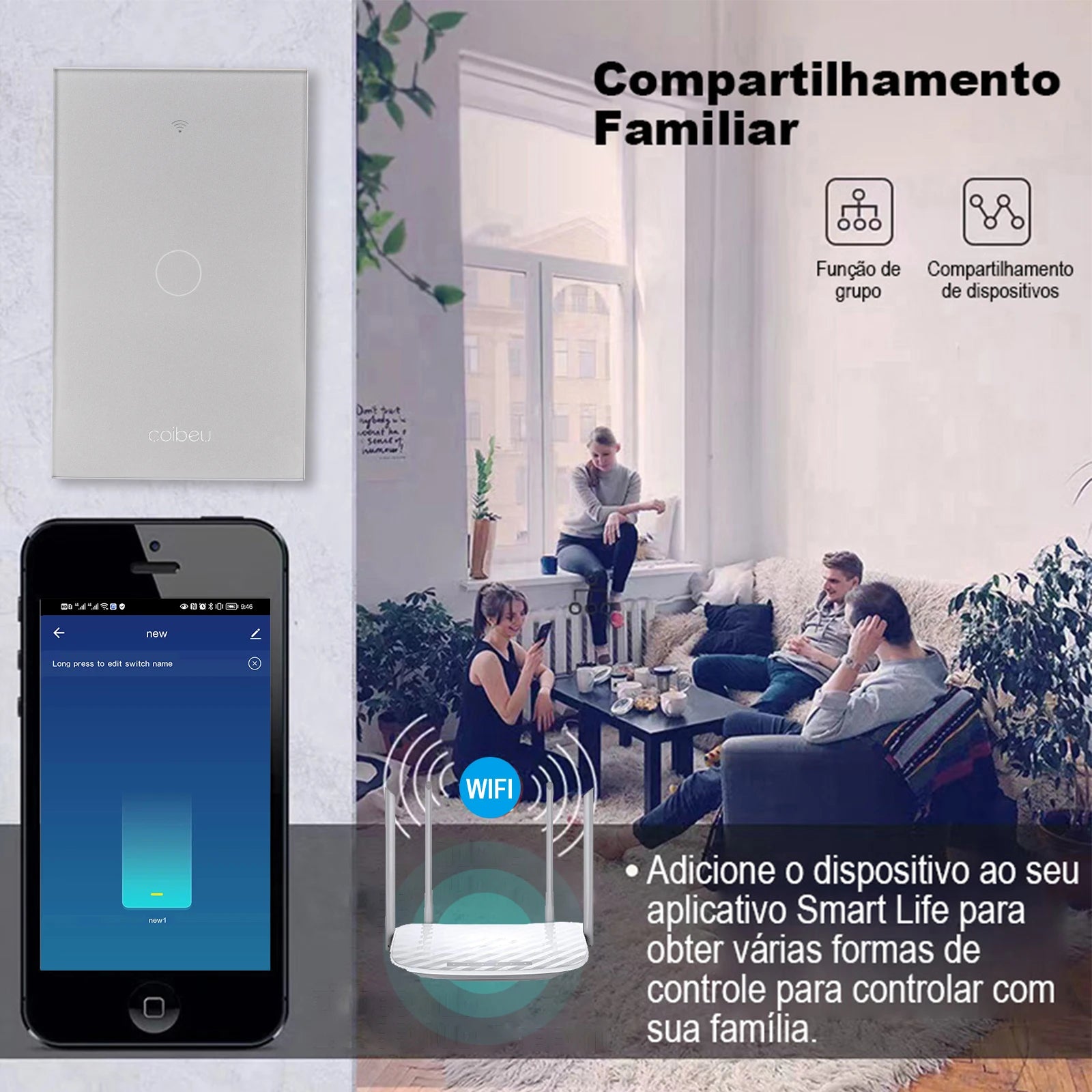 Interruptor Touch Inteligente COIBEU WiFi com Alexa e Google Home