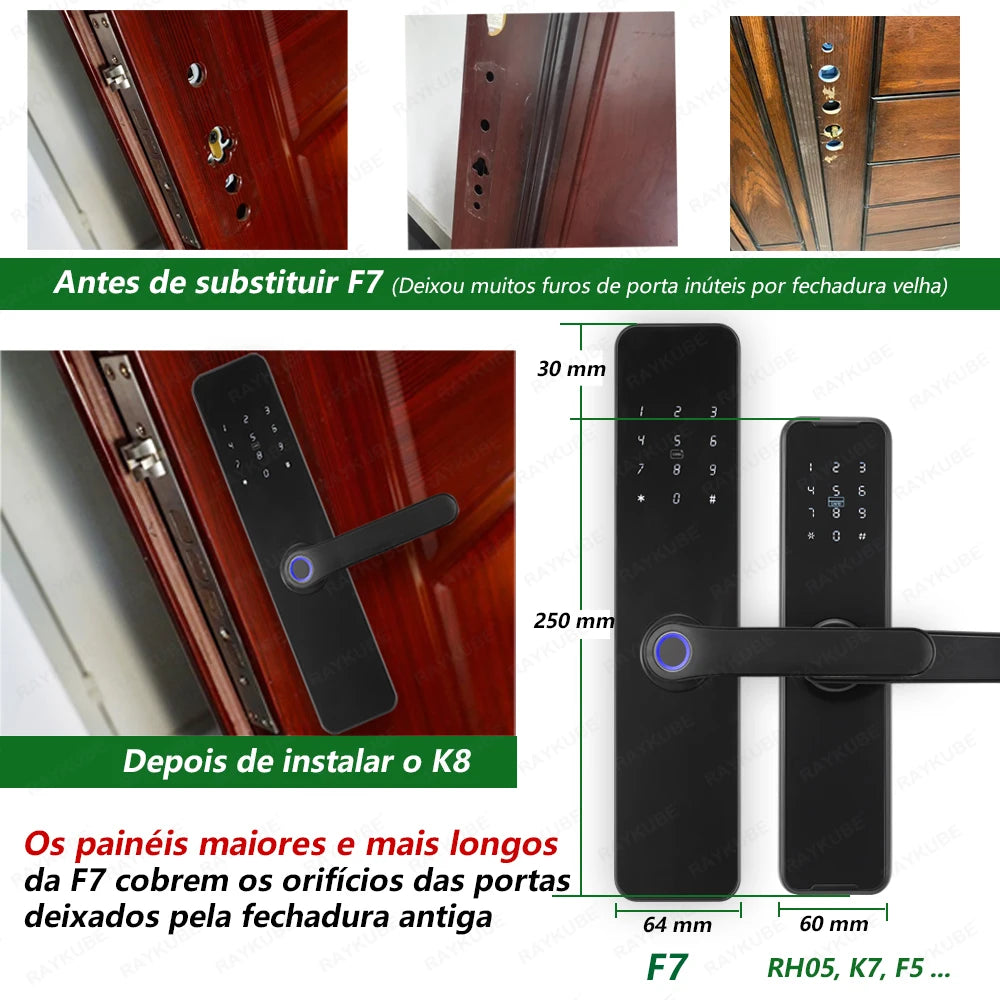 Fechadura Inteligente RAYKUBE F7 Tuya WiFi com biometria e maçaneta integrada
