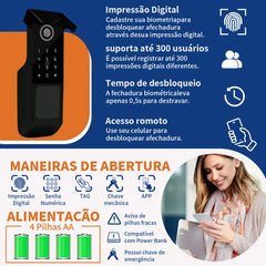 Fechadura Digital OSKOFTY WiFi Tuya com biometria, senha e campainha