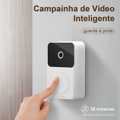 Campainha Vídeo Inteligente WiFi, HD, Funciona a Bateria, com Visão Noturna, Detecção de Movimento e Alarme