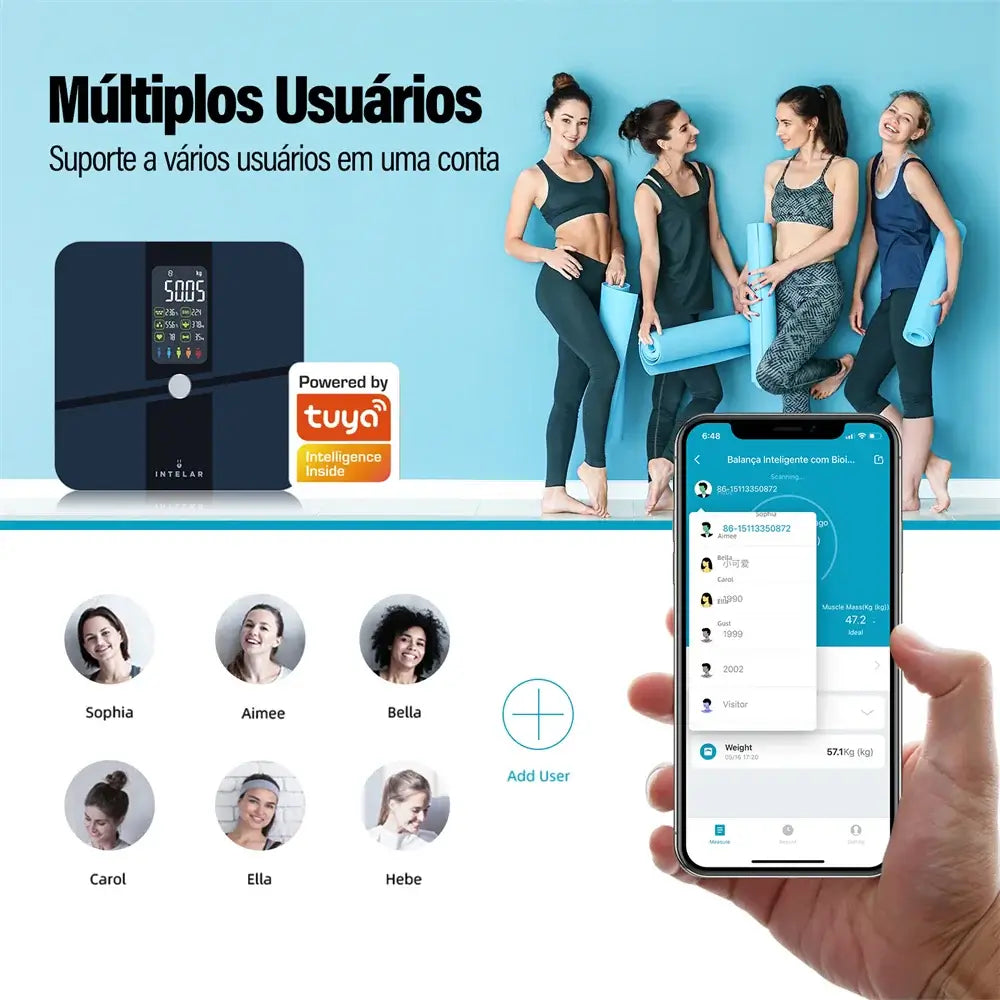 Balança Inteligente Digital com bioimpedância, Bluetooth e medição até 180kg