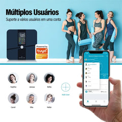 Balança Inteligente Digital com bioimpedância, Bluetooth e medição até 180kg