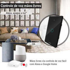 Interruptor Wi-Fi Touch Opção SEM Fio Neutro e até 4 Canais, Elegante e Integrado com Alexa ou Google Home