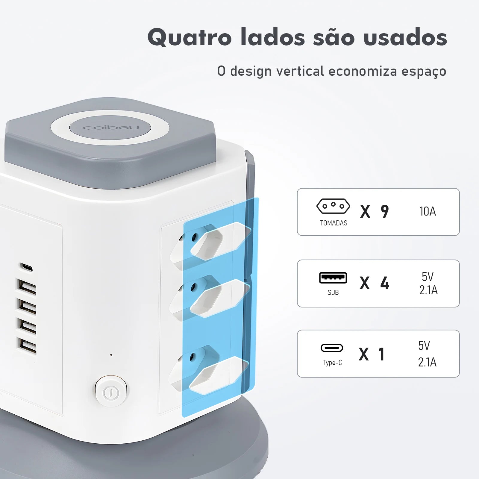 Extensão vertical Gigacord em uso com múltiplos dispositivos