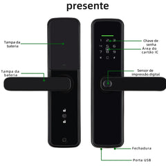 Fechadura Digital RAYKUBE K11 WiFi Tuya com biometria e voz em português