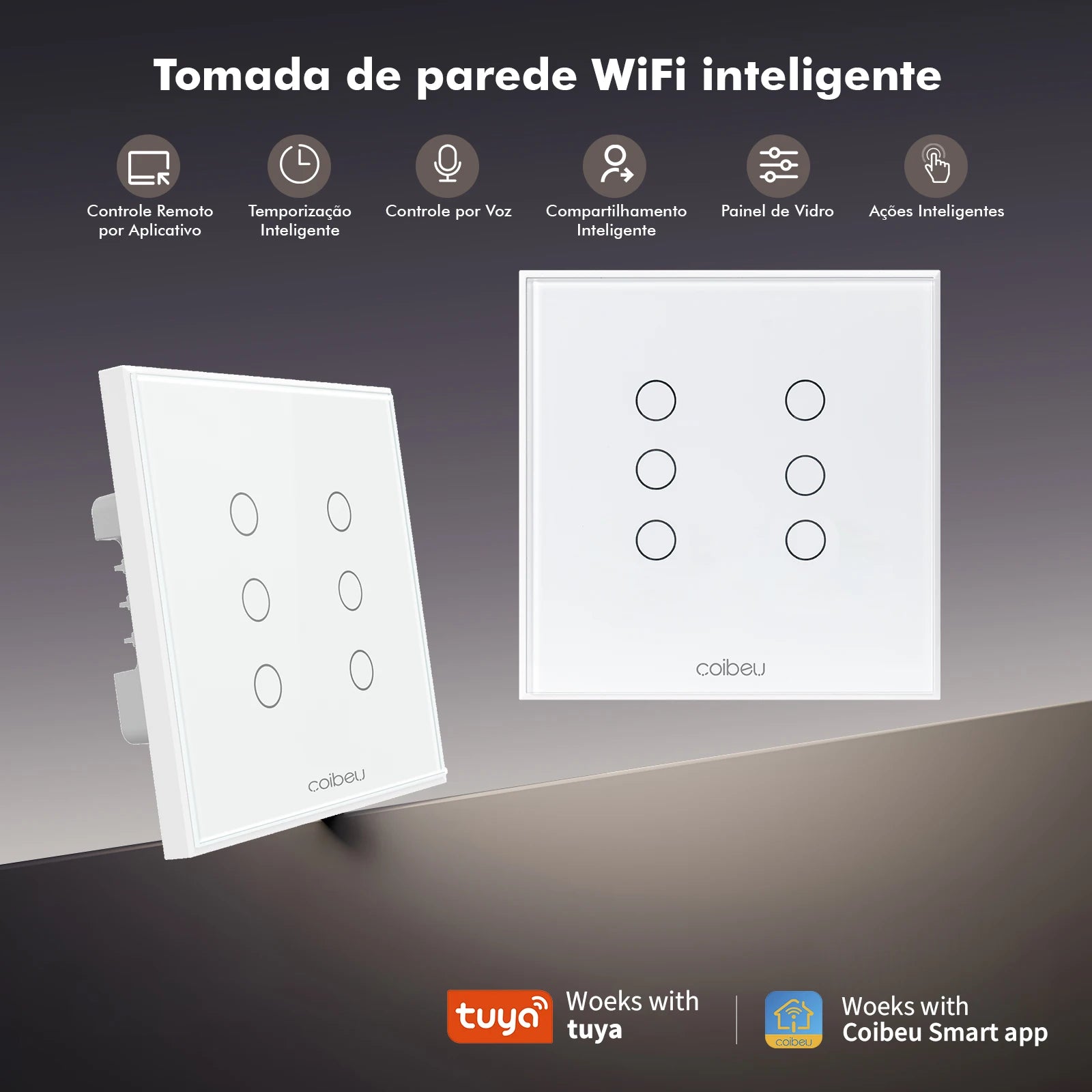 Interruptor inteligente COIBEU Tuya branco com painel touch