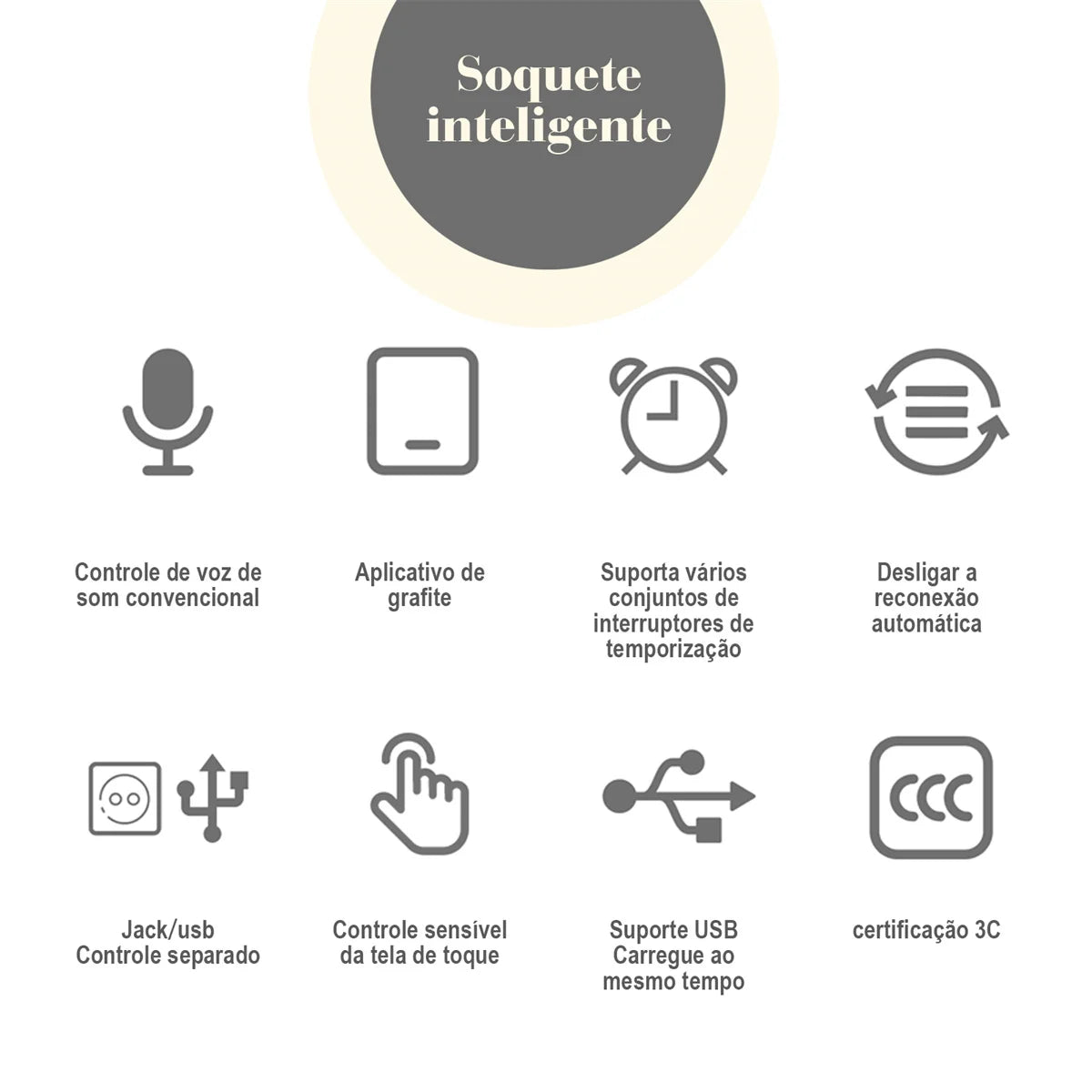 Interruptor Wi-Fi Touch com tomada integrada, Alexa e Google Home