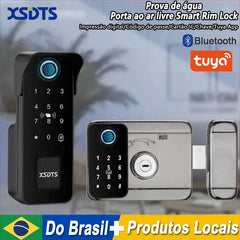 Fechadura inteligente XSDTS NT01 vista frontal em alumínio preto