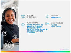 Vista superior do Echo Dot 5ª Geração mostrando sensor de topo e botão de desligar microfone