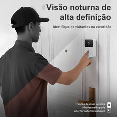 Campainha Vídeo Inteligente WiFi, HD, Funciona a Bateria, com Visão Noturna, Detecção de Movimento e Alarme