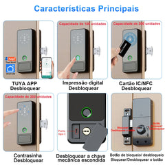 Fechadura Digital RAYKUBE G18 Tuya Bluetooth com biometria, para madeira e aço