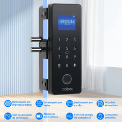Fechadura Digital COIBEU WKZW-B6 para porta de vidro WiFi Tuya, sem furos