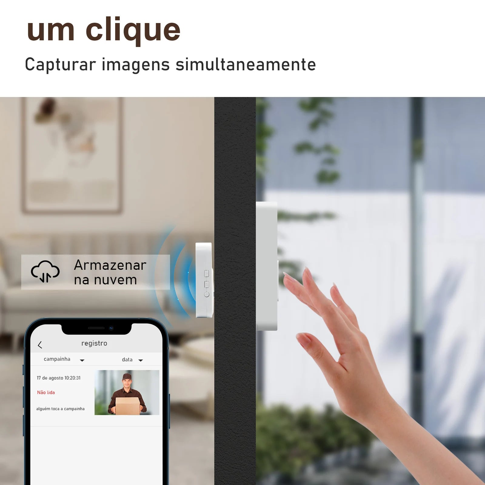 Campainha Vídeo Inteligente Wi-Fi com visão noturna e detecção de movimento