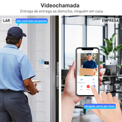 Campainha Vídeo Inteligente WiFi, HD, Funciona a Bateria, com Visão Noturna, Detecção de Movimento e Alarme