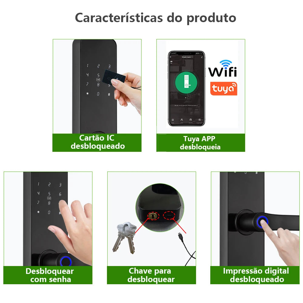 Fechadura Inteligente RAYKUBE F7 Tuya WiFi com biometria e maçaneta integrada