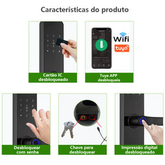 Fechadura Inteligente RAYKUBE F7 Tuya WiFi com Impressão Digital e Maçaneta Integrada