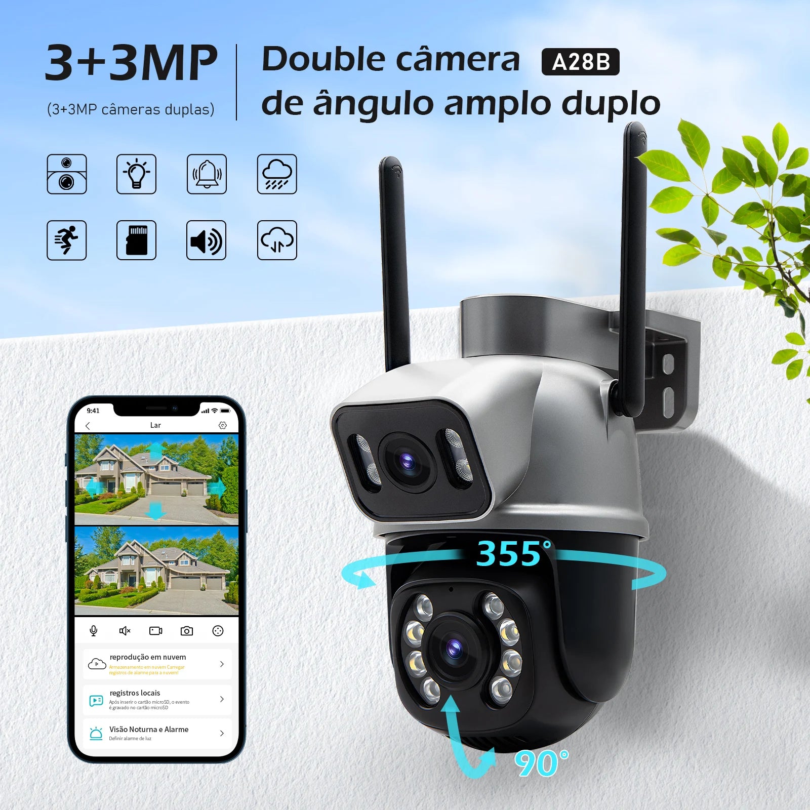 Câmera de Segurança Coibeu A28B 4K Wi-Fi com visão 360°