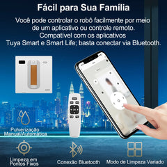 Robô cinza em ação em janela de vidro