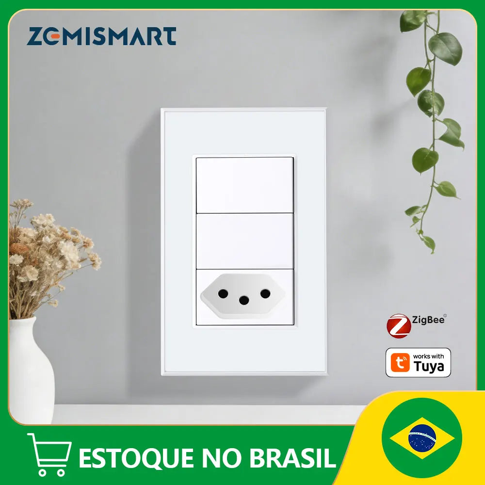 Tomada inteligente Zemismart Zigbee com design moderno e 2 ganhos para padrão brasileiro