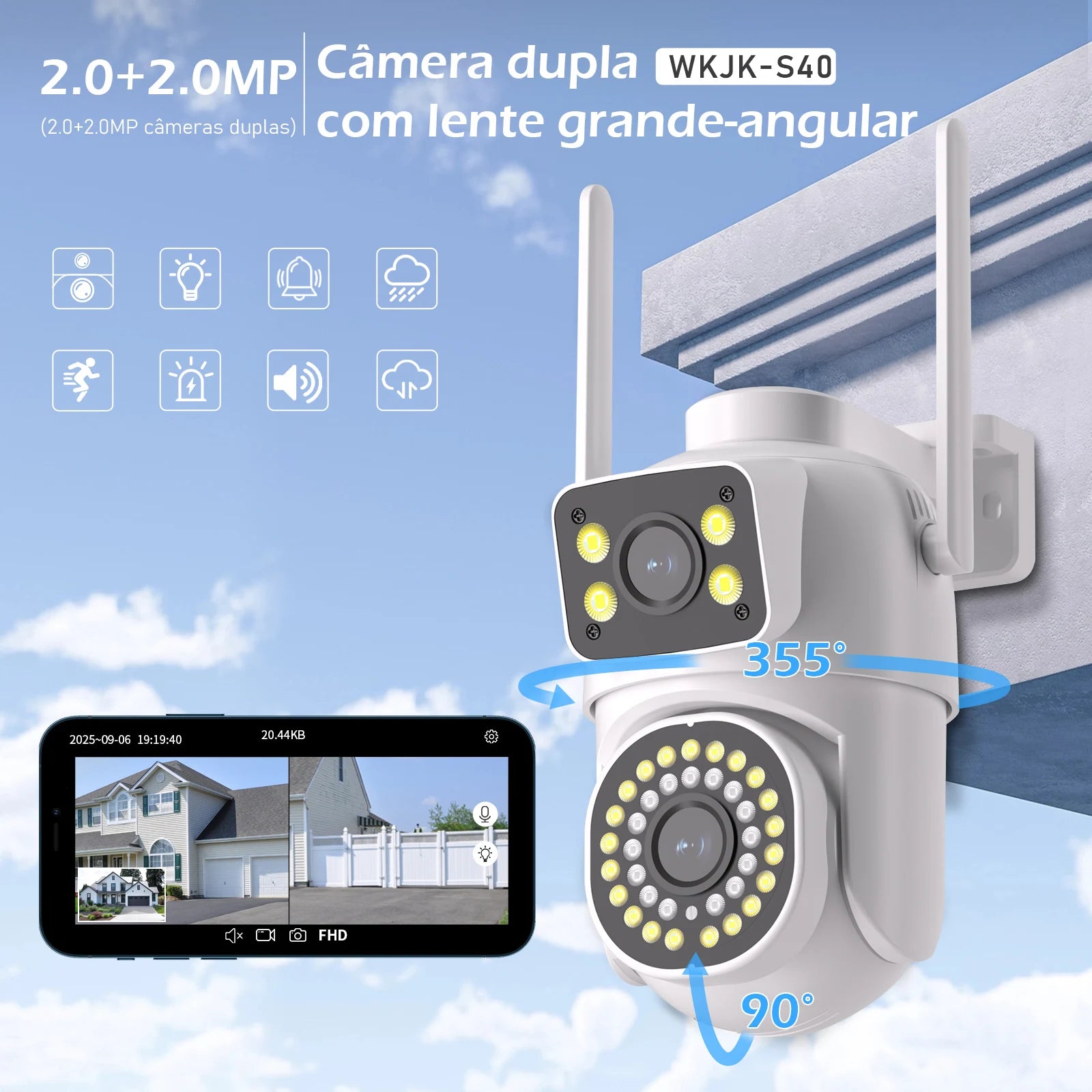 Câmera de segurança WiFi COIBEU 4MP com duplo lente