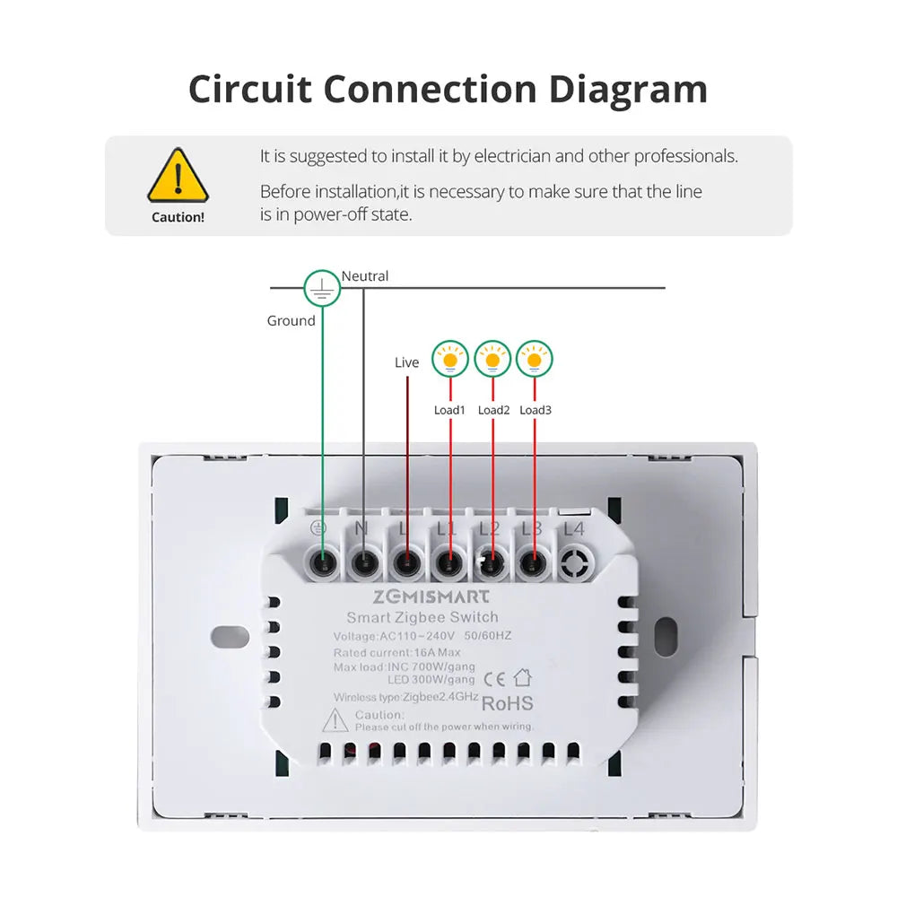 Interruptor Touch Inteligente Zemismart Zigbee com neutro, Alexa e Google Home