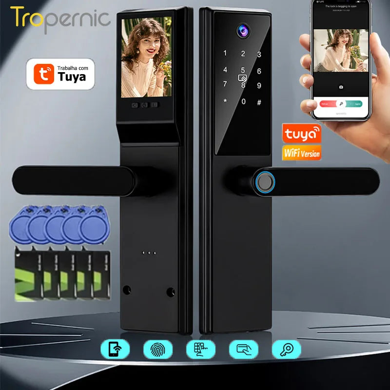 Fechadura Digital Tropernic H01 Tuya WiFi com câmera e interfone