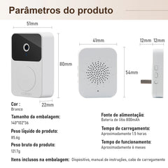 Campainha Vídeo Inteligente Wi-Fi com visão noturna e detecção de movimento