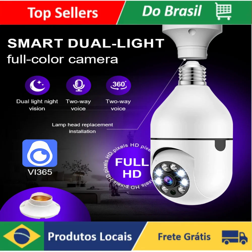 Câmera IP inteligente branca com suporte magnético — vista frontal