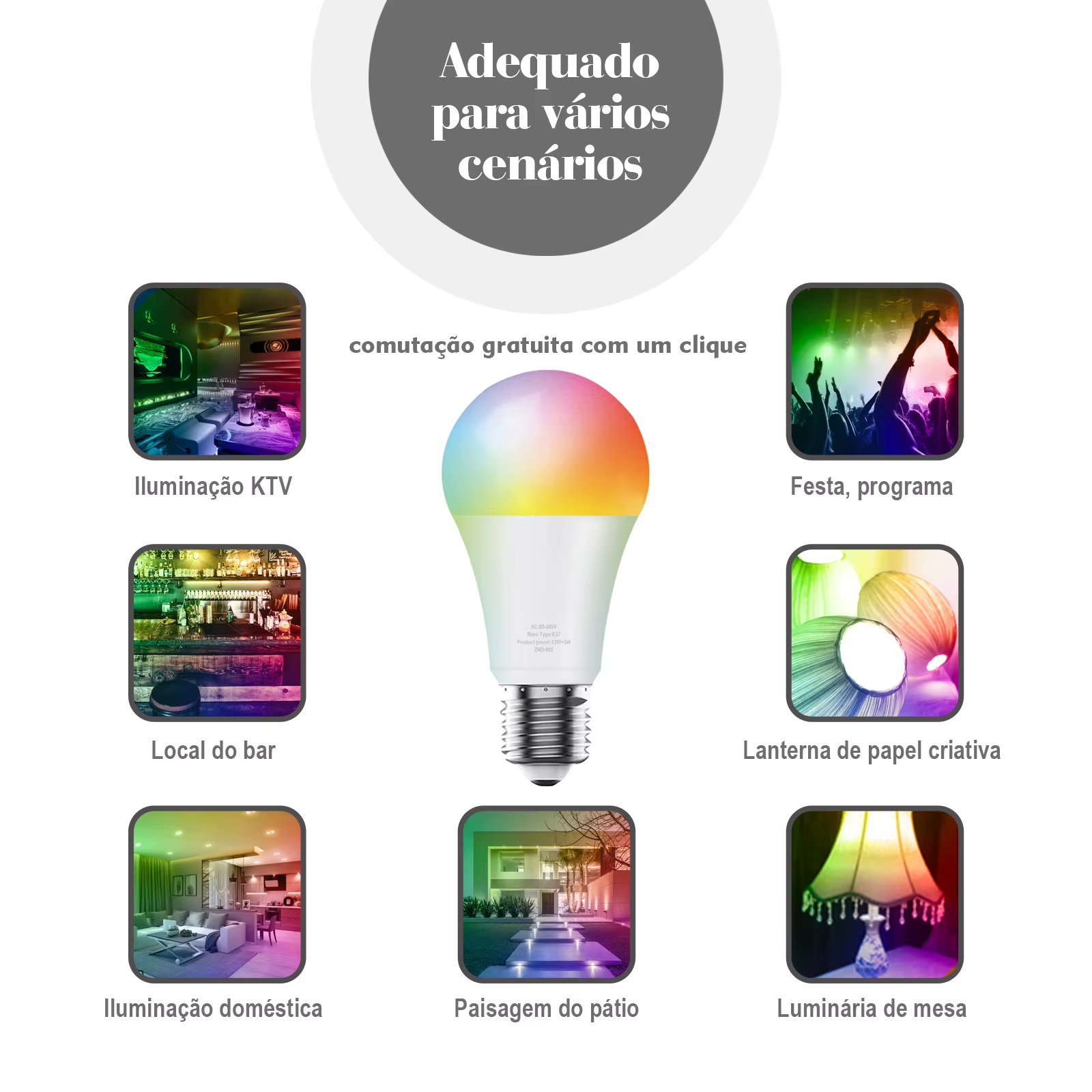 Lâmpada Inteligente Bluetooth RGB 15W com Alexa e Google Home