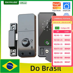 Fechadura Digital RAYKUBE G18 Tuya Bluetooth com biometria, para madeira e aço