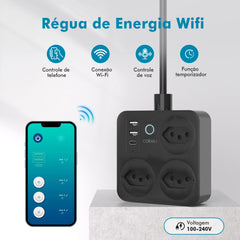 Extensão inteligente WiFi COIBEU com 2 tomadas e 2 portas USB - visão frontal