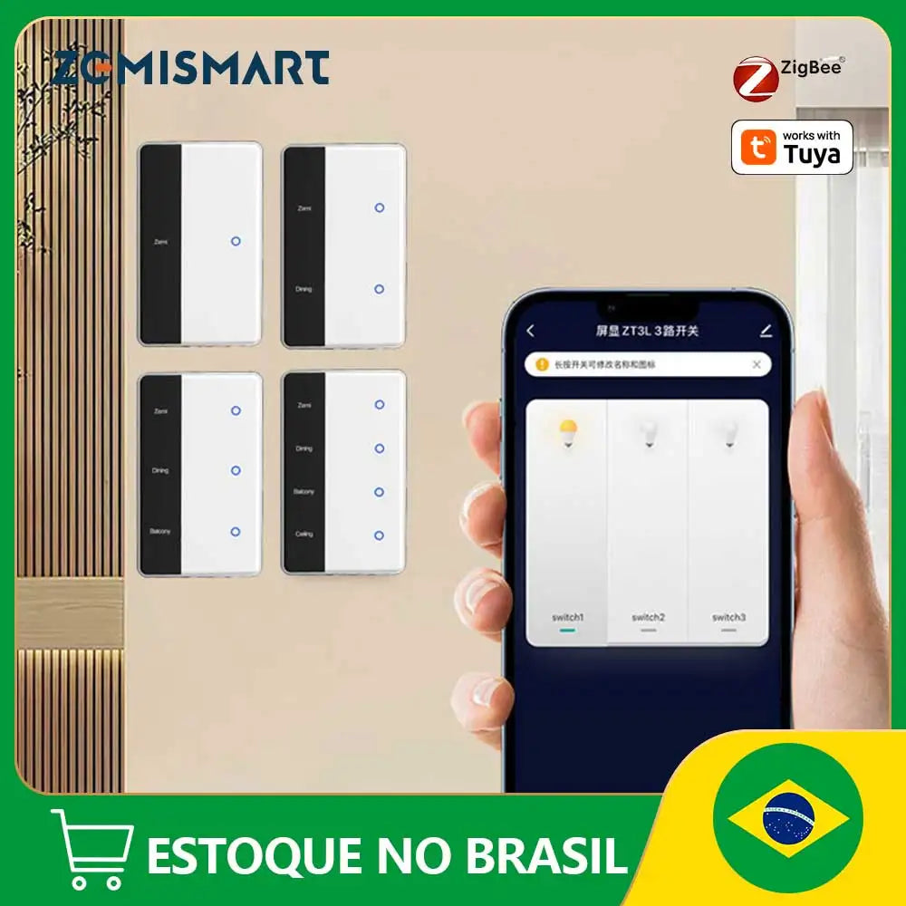 Interruptor Touch Inteligente ZEMISMART Zigbee com Display - Vista frontal
