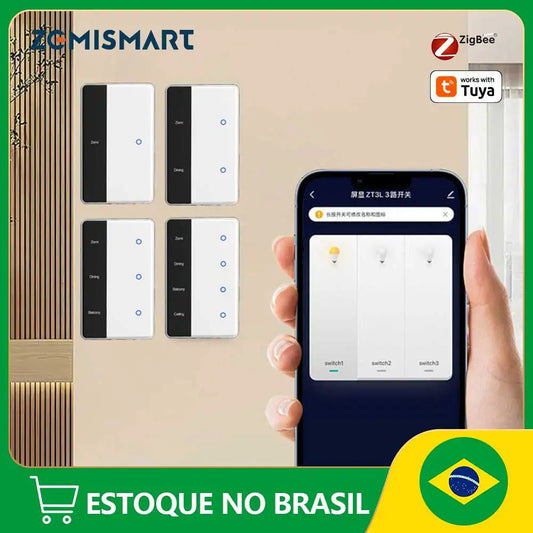 Interruptor Touch Inteligente ZEMISMART Zigbee com Display - Vista frontal
