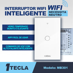 Interruptor Wi-Fi Touch Opção COM Fio Neutro e até 4 Canais, Elegante e Integrado com Alexa ou Google Home
