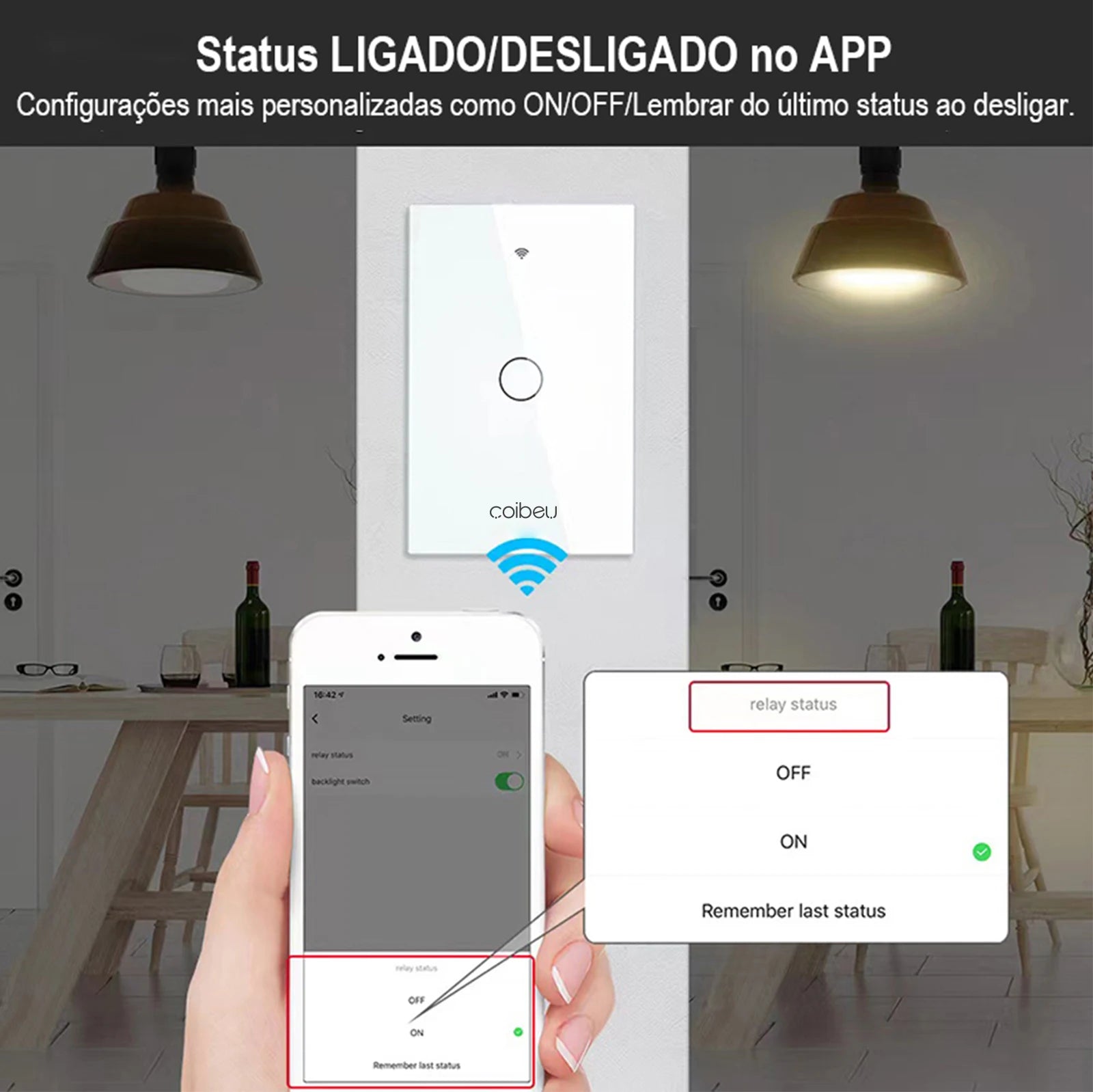 Interruptor Wi-Fi Touch com fio neutro, Alexa e Google Home